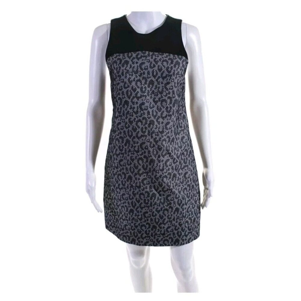 4 Collective Black White Animal Print Shift Dress Size 6 Sleeveless Back Zip NWT